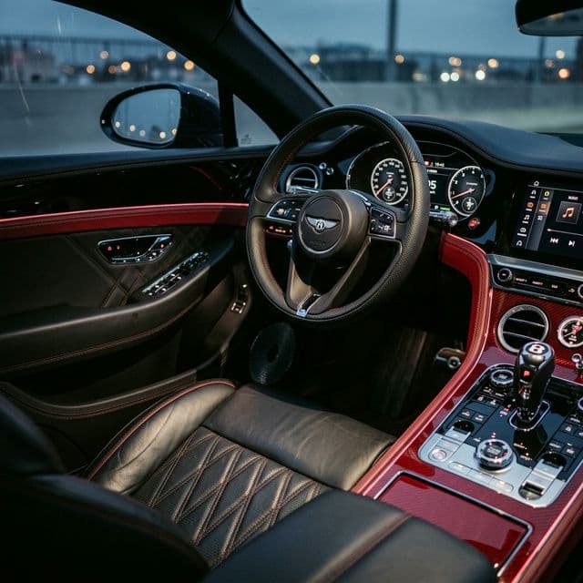 Late-model vehicle interior with leather seating
